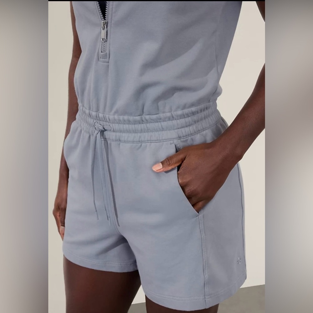 Athleta‎ Women's M Gray Retroterry Romper Pockets Terry Knit Cotton - Picture 7 of 17